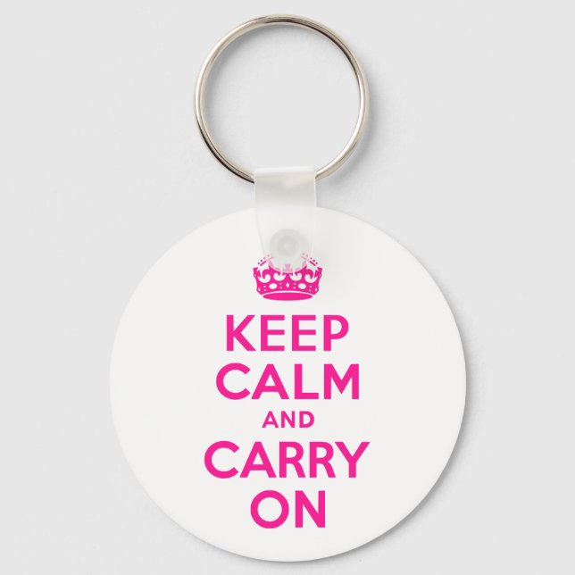Deep Pink Keep Calm and Carry On Key Ring (Front)