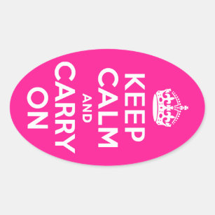 Deep Pink Keep Calm and Carry On Oval Sticker