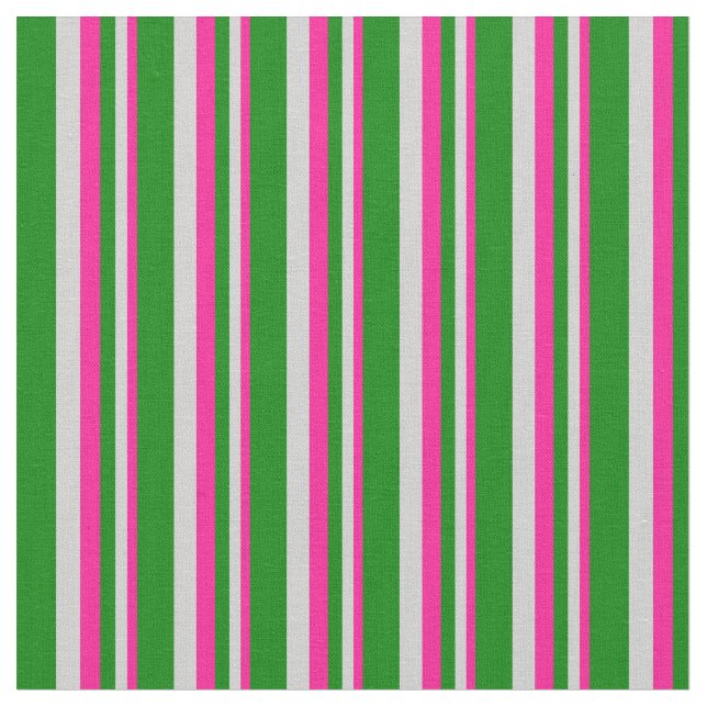 Deep Pink, Light Grey, and Green Coloured Stripes Fabric (Close Up)