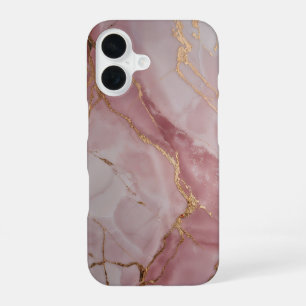 Deep Pink Marble Gold Vein iPhone 16 Case