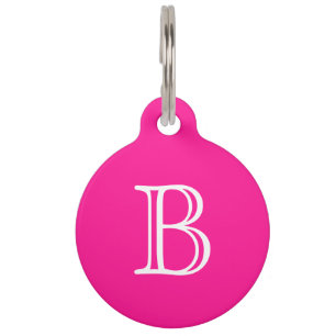 Deep Pink Monogram Initial Name Pet Tag