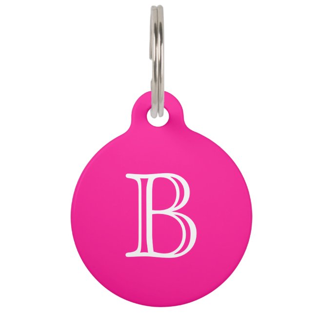 Deep Pink Monogram Initial Name Pet Tag (Front)