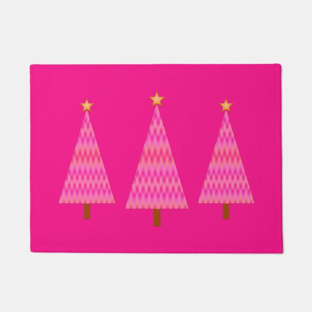 Deep Pink Ombre Retro Modern Christmas Trees Doorm Doormat (Front)