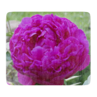 Deep pink peony small glass cutting board