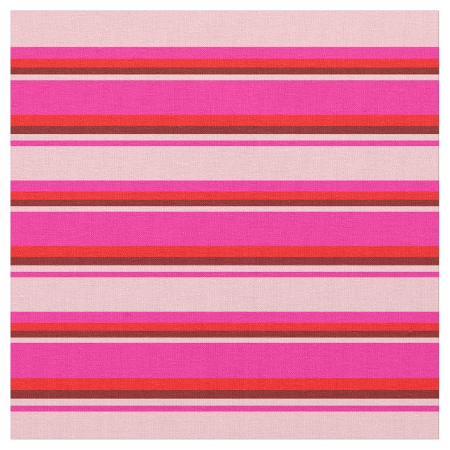 Deep Pink, Pink, Maroon & Red Coloured Lines Fabric (Close Up)