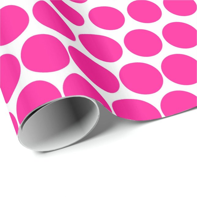 Deep Pink Polka Dot Modern White Wrapping Paper (Roll Corner)