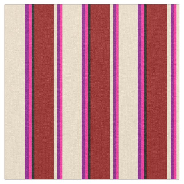 Deep Pink, Purple, Tan, Dark Red & Black Pattern Fabric (Close Up)