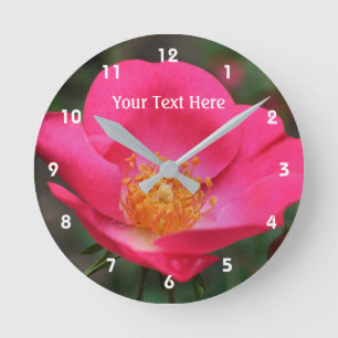 Deep Pink Rose In Bloom Flower Round Clock