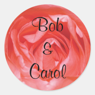 Deep Pink Rose Personalised Wedding Classic Round Sticker