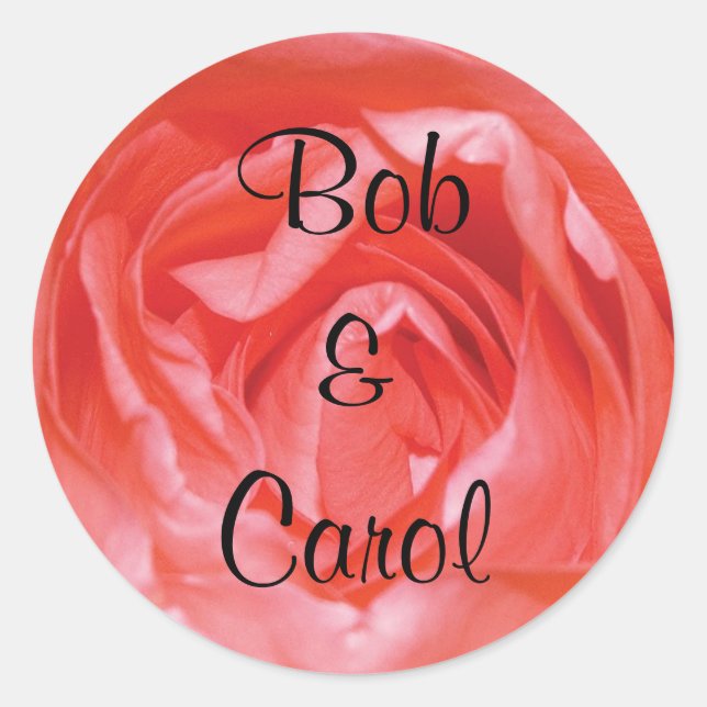 Deep Pink Rose Personalised Wedding Classic Round Sticker (Front)