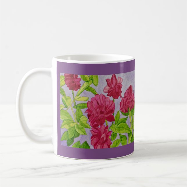 Deep Pink Roses Watercolor Coffee Mug (Left)