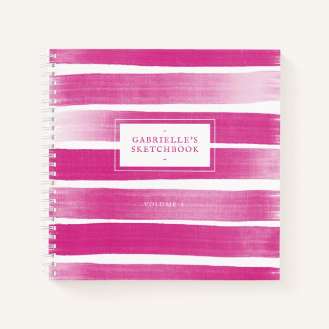 Deep Pink Sketchbook Stripes Your Name Journal (Front)