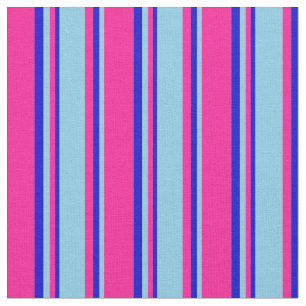 Deep Pink, Sky Blue, and Blue Coloured Stripes Fabric