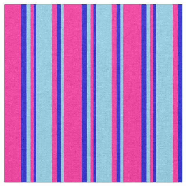 Deep Pink, Sky Blue, and Blue Coloured Stripes Fabric (Close Up)