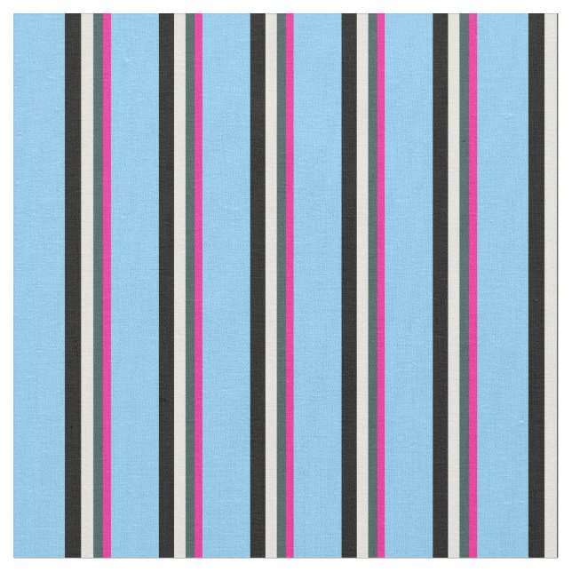 Deep Pink, Slate Grey, Beige, Black & Sky Blue Fabric (Close Up)