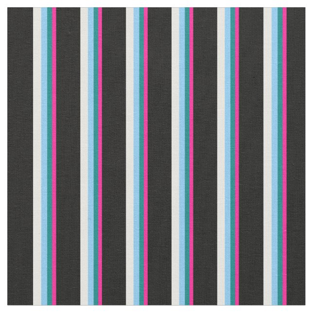 Deep Pink, Teal, Light Sky Blue, White & Black Fabric (Close Up)