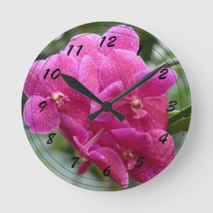 Deep Pink Vanda Orchid Round Clock