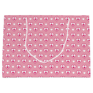 Deep Pink & White Double Hearts Patterned Large Gift Bag