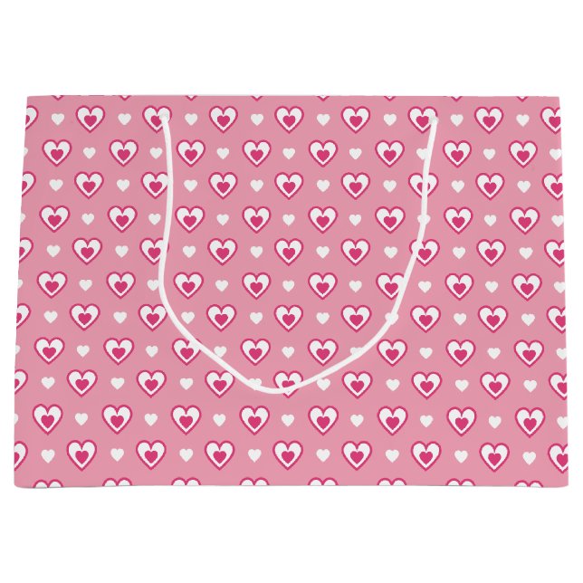 Deep Pink & White Double Hearts Patterned Large Gift Bag (Front)