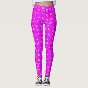 Deep pink with tiny kiss shapes in many colours leggings