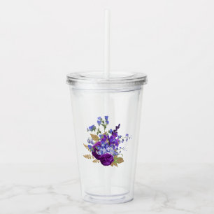Deep Plum and Gold Vintage Floral Acrylic Tumbler