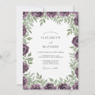 Deep Plum Antique Rose Wedding Invitation
