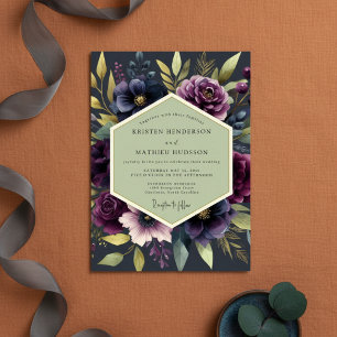 Deep Plum Bloom Autumn Wedding Invitation
