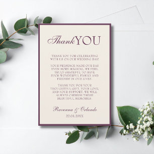 Deep Plum Champagne Old Money Wedding Thank You Announcement