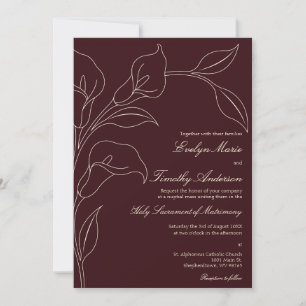 Deep Plum Cream Calla Lily Elegant Wedding Invitation
