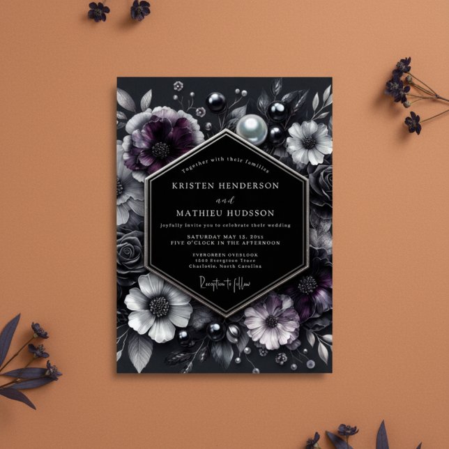 Deep Plum Floral Bloom Wedding Invitation (Creator Uploaded)