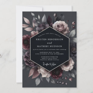 Deep Plum Floral Moody Wedding Invitation