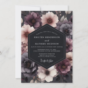 Deep Plum Floral Romance Wedding Invitation
