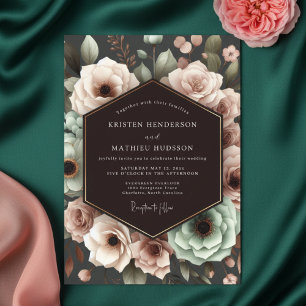 Deep Plum Floral Romantic Wedding Invitation