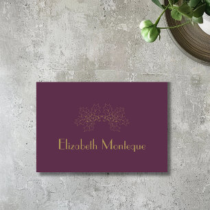 Deep Plum Gold Holly Tree Name Place Card