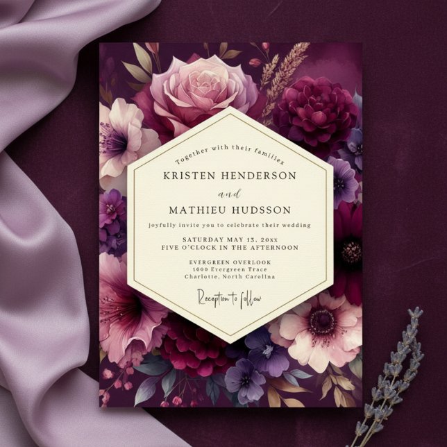 Deep Plum Lush Bloom Wedding Invitation (Creator Uploaded)