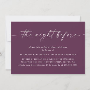 Deep Plum Modern The Night Before Rehearsal Dinner Invitation