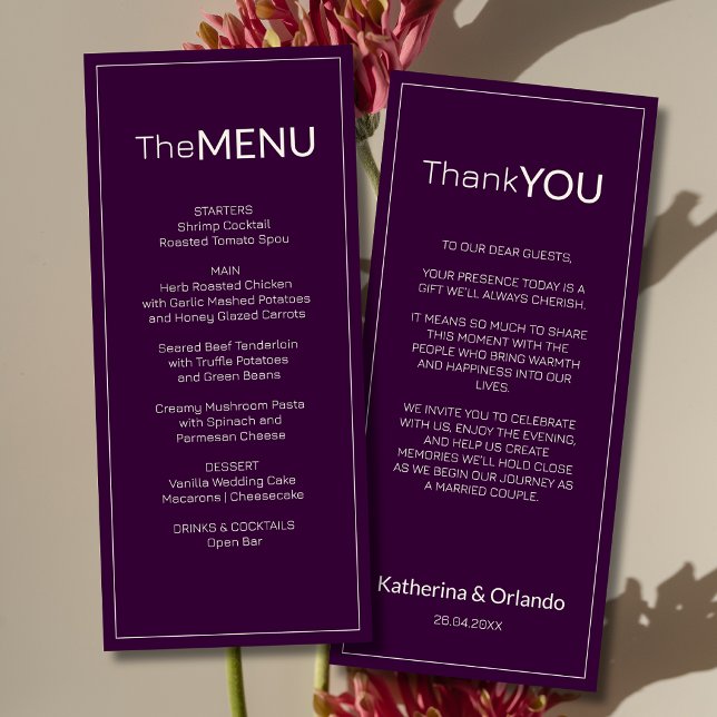 Deep Plum Old Money Wedding Menu Thank You Note (Creator Uploaded)