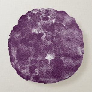 Deep Plum Purple Watercolor Texture Round Cushion