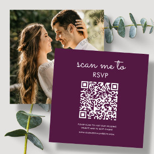 Deep Plum Purple   Wedding RSVP QR Code Enclosure Card