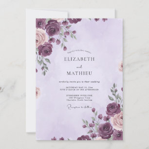 Deep Plum Ranunculus Eucalyptus Wedding Invitation