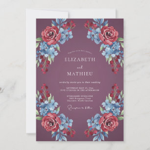 Deep Plum Romantic Floral Wedding Invitation