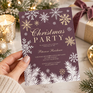 Deep Plum Snowflake Pine Winter Christmas Invitation