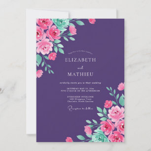 Deep Plum Vibrant Floral Romance Wedding Invitation