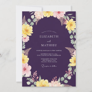 Deep Plum Yellow Painted Wedding Invitation