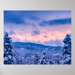 Deep Powder // Fire Orange and Blue Sunset Poster