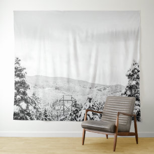 Deep Powder Trees // Black and White Skiing Tapestry