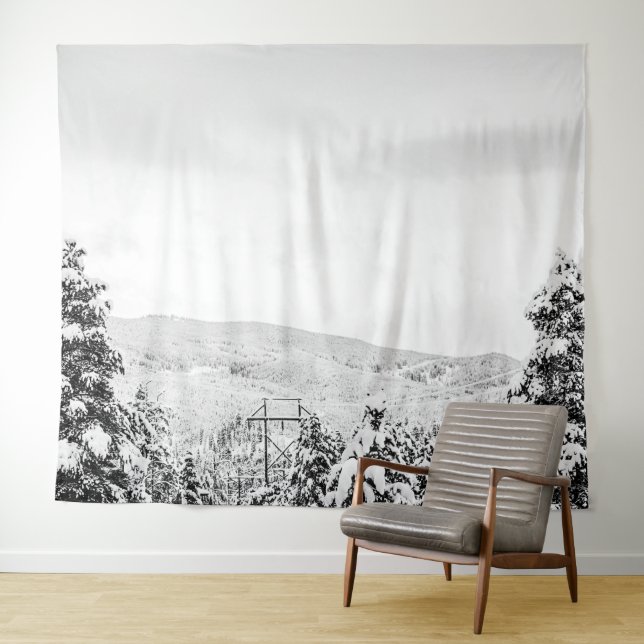 Deep Powder Trees // Black and White Skiing Tapestry (In Situ (Horizontal))