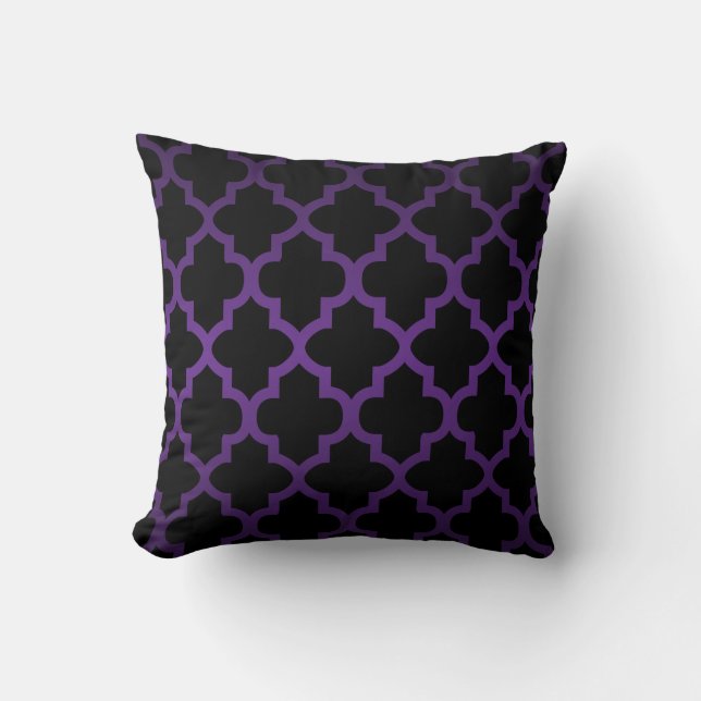 Deep Purple and Black Quatrefoil Pattern Cushion (Front)