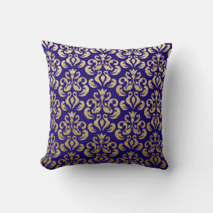 Deep Purple and Gold Foil Damask Pattern Cushion