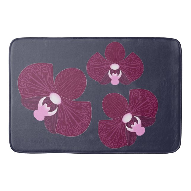 Deep Purple and Pink Abstract Orchids Bath Mat (Front)